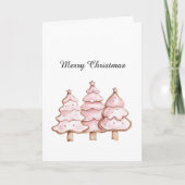 Pink Christmas Trees with Gold Stars カード (正面)