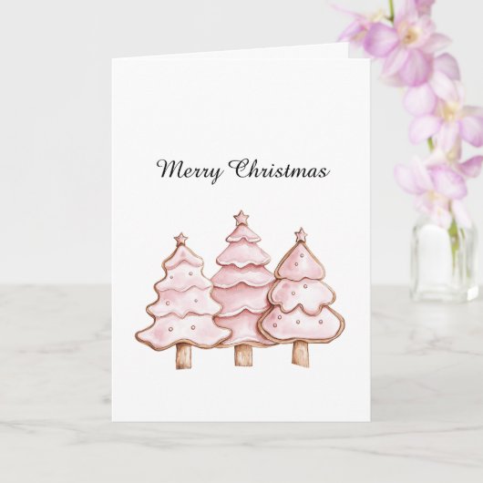 Pink Christmas Trees with Gold Stars カード (蘭)