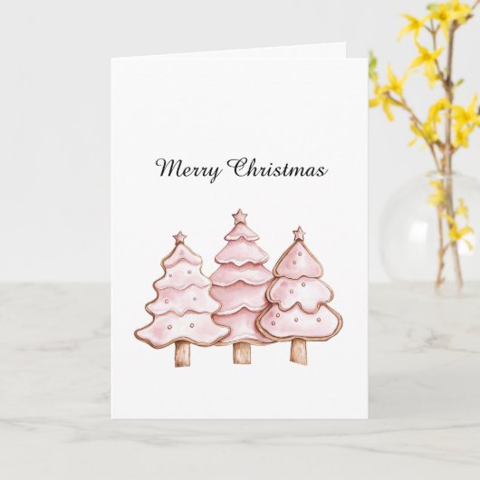 Pink Christmas Trees with Gold Stars カード (黄色い花)