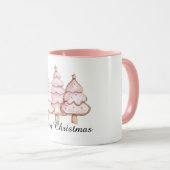 Pink Christmas Trees with Gold Stars マグカップ (正面右)