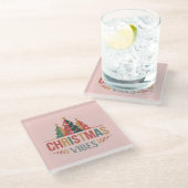 Pink Christmas Vibes Glass Coaster ガラスコースター (アングル)