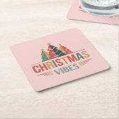 Pink Christmas Vibes Square Coaster Set スクエアペーパーコースター (アングル)