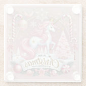 Pink Christmas Wonderland Unicorn ガラスコースター (裏面)