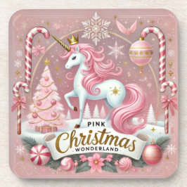 Pink Christmas Wonderland Unicorn コースター