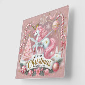 Pink Christmas Wonderland Unicorn スクエア壁時計 (傾斜)