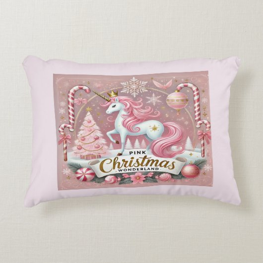 Pink Christmas Wonderland Unicorn Accent Pillow アクセントクッション (正面)