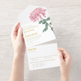 Pink Chrysanthemum Botanical Wedding オールインワン招待状