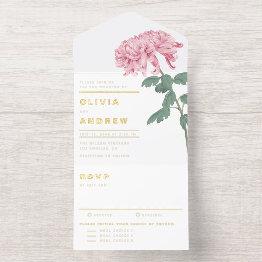 Pink Chrysanthemum Botanical Wedding オールインワン招待状 (内側)