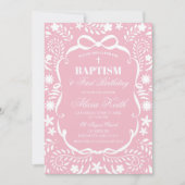 Pink Cielito Lindo Baptism Talavera Pattern 招待状 (正面)