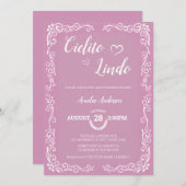 Pink Cielito Lindo Floral Swirl Heart Baby Shower 招待状 (正面/裏面)