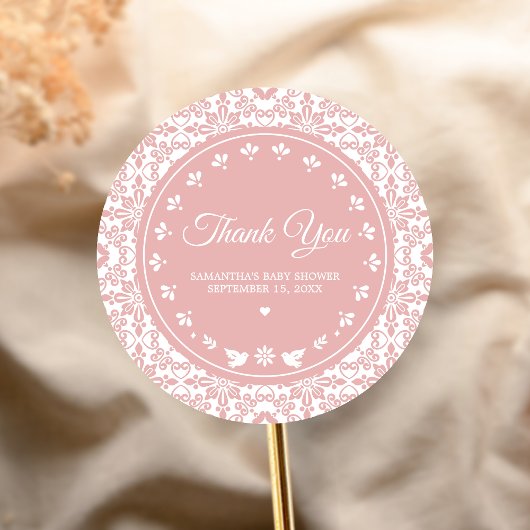 Pink Cielito Lindo Papel Picado Baby Shower ラウンドシール