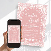 Pink Cielito Lindo Papel Picado Baby Shower 招待状