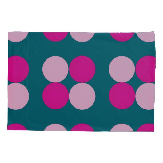 Pink Circles on Green Pillowcase 枕カバー (裏面-左)