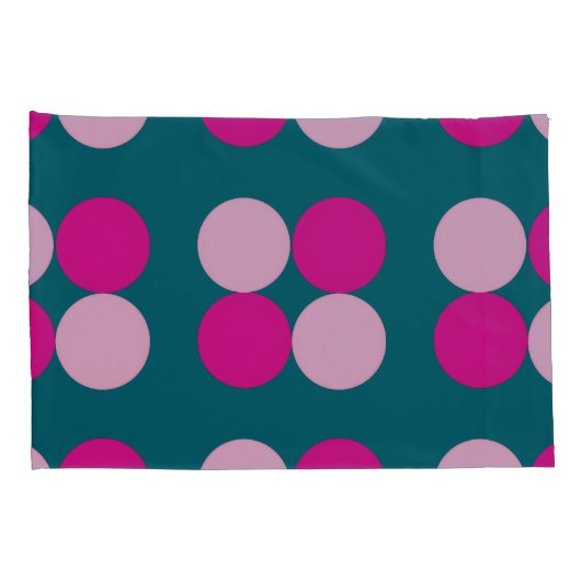 Pink Circles on Green Pillowcase 枕カバー (裏面-右)