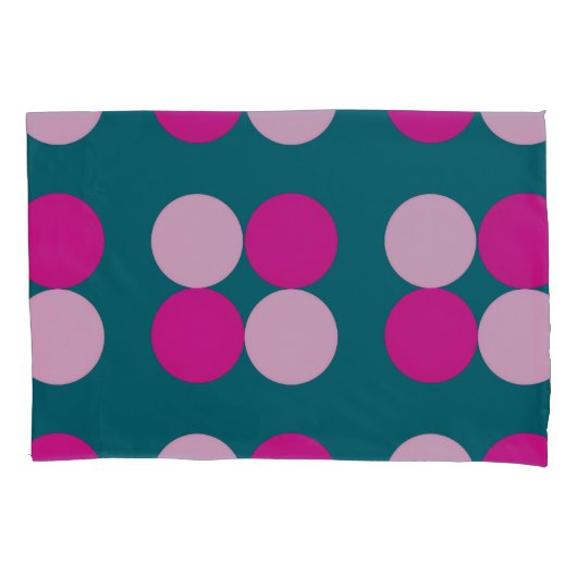 Pink Circles on Green Pillowcase 枕カバー (正面左)