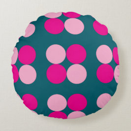 Pink Circles on Green Round Pillow ラウンドクッション
