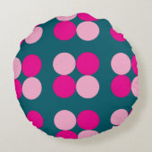 Pink Circles on Green Round Pillow ラウンドクッション (裏面)