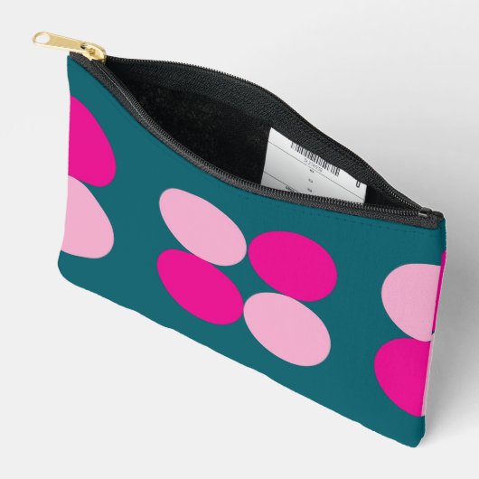 Pink Circles on Green Small アクセサリーポーチ (見開き)