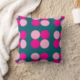 Pink Circles on Green Throw Pillow クッション