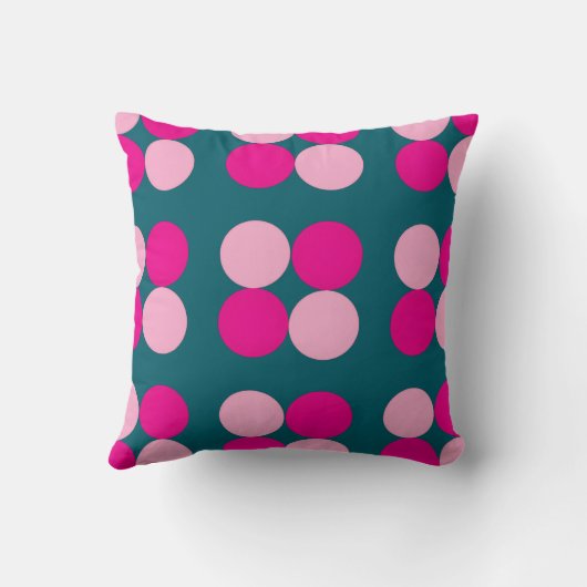 Pink Circles on Green Throw Pillow クッション (裏面)
