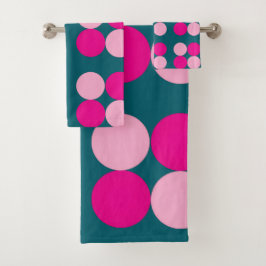 Pink Circles on Green Towel バスタオルセット