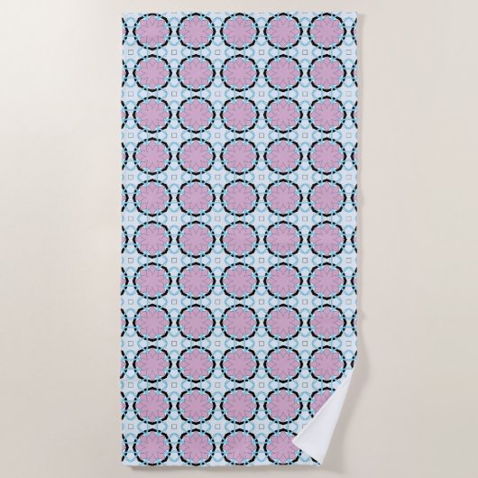Pink circular geometric patterned  ビーチタオル (正面)