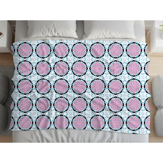 Pink circular geometric patterned  フリースブランケット