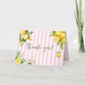 Pink Citrus Lemons Baby Shower Thank You Card サンキューカード (正面)