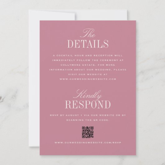 Pink Classic Elegant Double-Sided Wedding  招待状 (裏面)