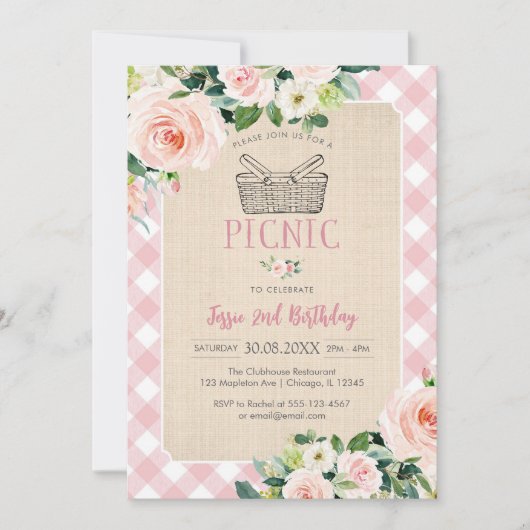 Pink Classic Picnic Birthday Invitation 招待状 (正面)