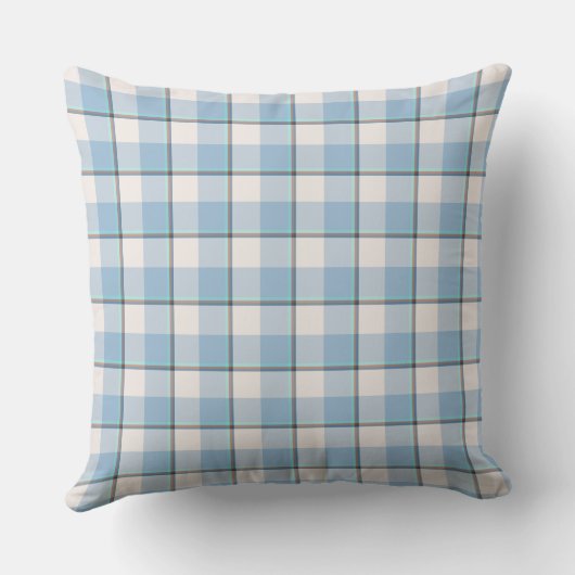 Pink Cloud and Blue Lagoon Plaid Throw Pillow クッション (裏面)