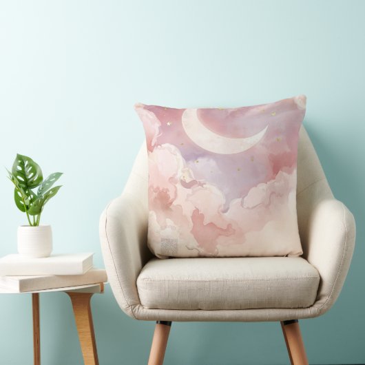 Pink Cloud & Moon Throw Pillow – Lullaby QR Code クッション (椅子)
