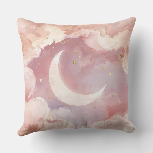 Pink Cloud & Moon Throw Pillow – Lullaby QR Code クッション (裏面)