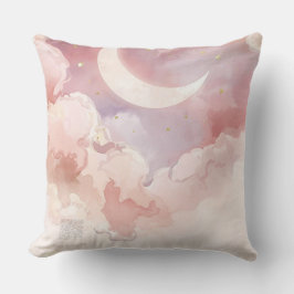 Pink Cloud & Moon Throw Pillow – Lullaby QR Code クッション
