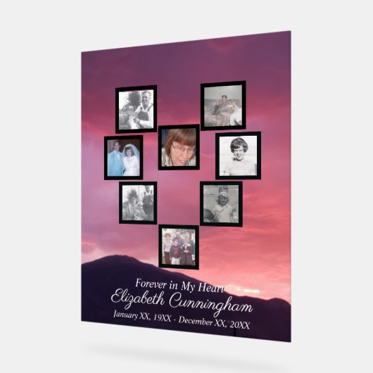 Pink Clouds at Sunset Photo Collage Heart   アクリルサイン (傾斜)