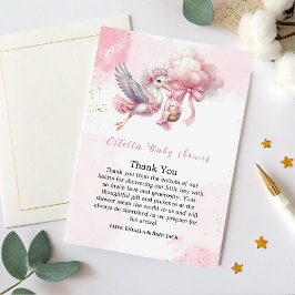 Pink Clouds It's a Girl Baby Shower Thank You Card サンキューカード