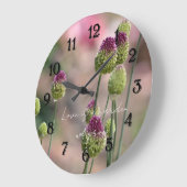 Pink Clover Flowers Photography   ラージ壁時計 (傾斜)
