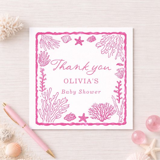 Pink Coastal Baby Shower  サンキューカード