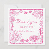 Pink Coastal Baby Shower  サンキューカード (正面)