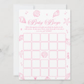 Pink Coastal Beach Baby Shower Bingo Game Card 招待状 (正面)