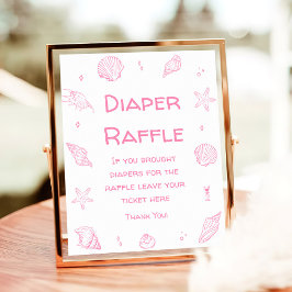 Pink Coastal Beach Baby Shower Diaper Raffle  ポスター