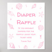 Pink Coastal Beach Baby Shower Diaper Raffle  ポスター (正面)