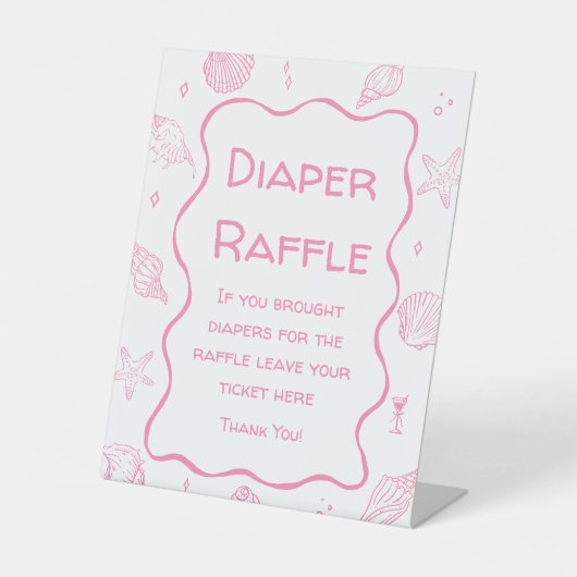 Pink Coastal Beach Baby Shower Diaper Raffle 台座サイン (正面)
