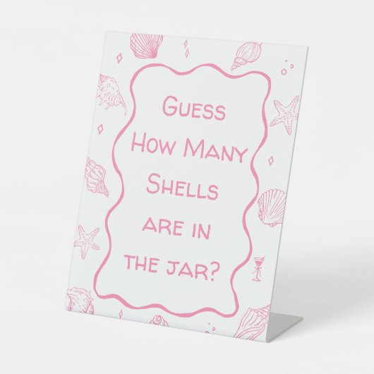 Pink Coastal Beach Baby Shower Guess How Many 台座サイン (正面)