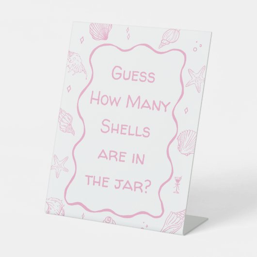 Pink Coastal Beach Baby Shower Guess How Many  台座サイン (正面)