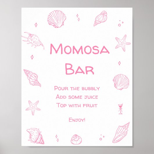 Pink Coastal Beach Baby Shower Momosa Bar ポスター (正面)