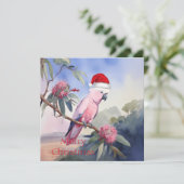 Pink Cockatoo Gala Santa Hat Merry Christmas シーズンカード (スタンド正面)