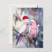 Pink Cockatoos Santa Hat Merry Christmas ポストカード (正面/裏面)