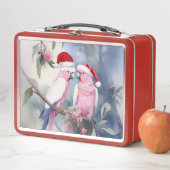 Pink Cockatoos Santa Hat Merry Christmas メタルランチボックス (インサイチュ)