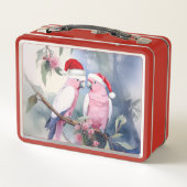 Pink Cockatoos Santa Hat Merry Christmas メタルランチボックス (裏面)